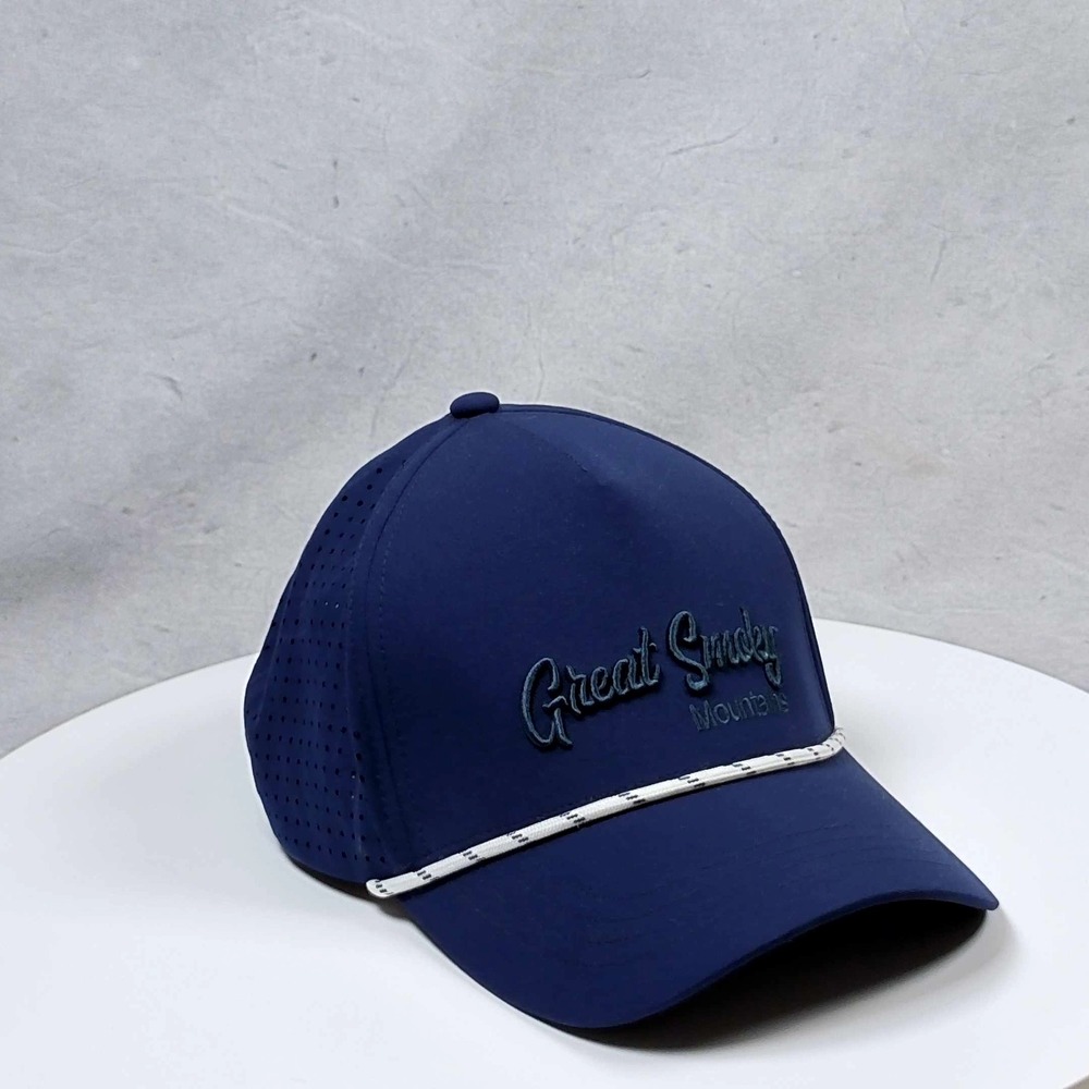 Mens Great Smoky Mountains Cap Navy Blue Rope Accent Baseball Strapback‎ Hat